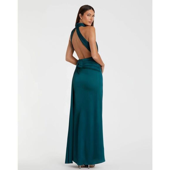 Mac Duggal NWT Open Back High Neck Side Ruched Gown in Ocean Size 6 - Picture 3 of 10